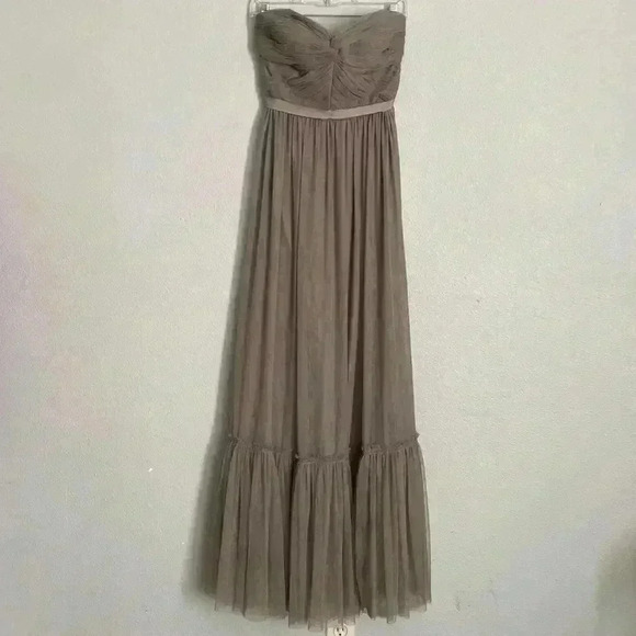 BHLDN Va Et Vien Gray Tulle Strapless Long Maxi Dress Gown 10 - Picture 4 of 6